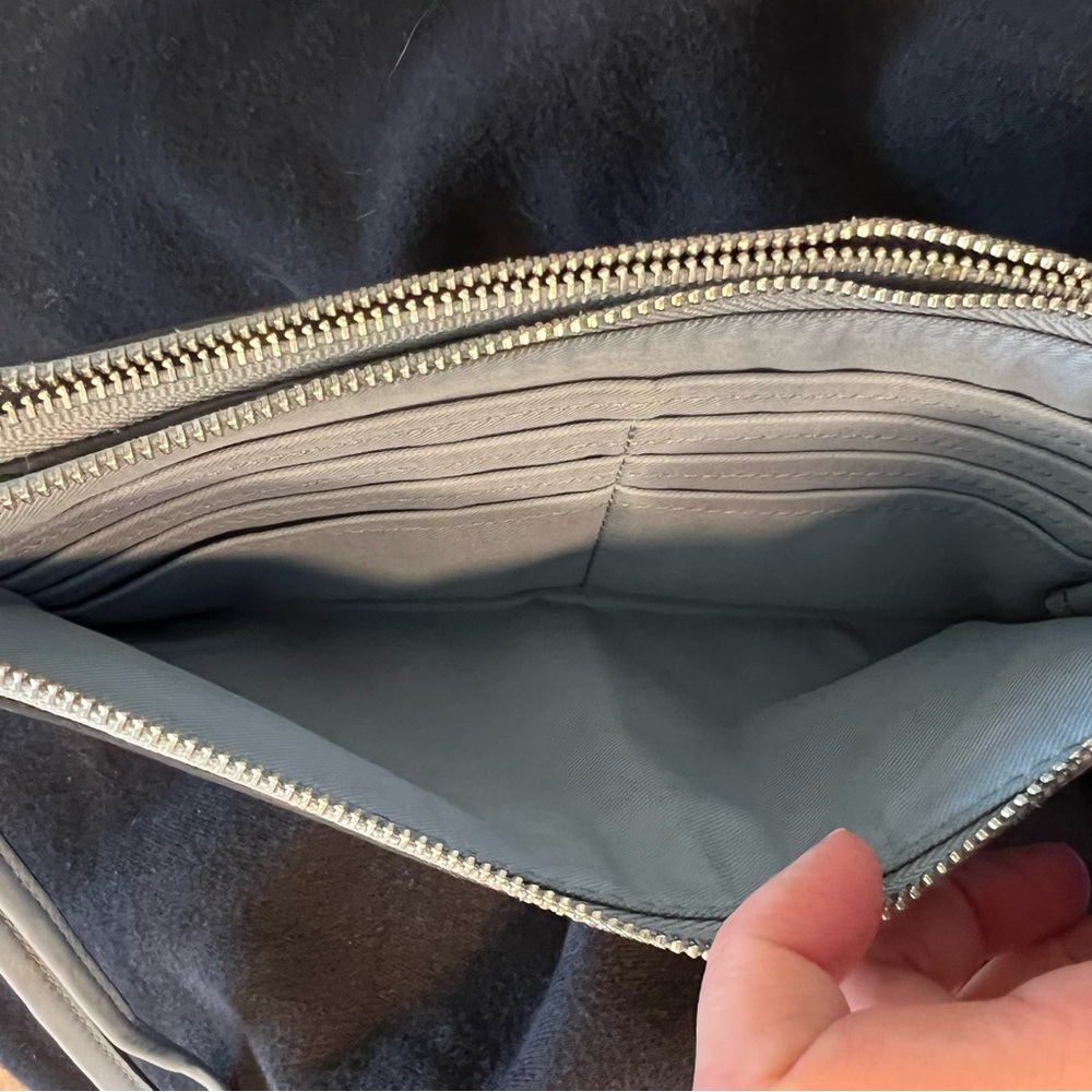 Coach Double Corner Zip Wristlet Pebbled Leather Light Blue - Picture 4 of 8